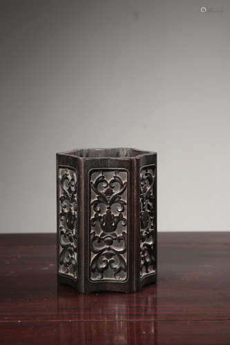 Qing Dynasty, Konoha Rosewood Open Window Flower Pattern Bru...