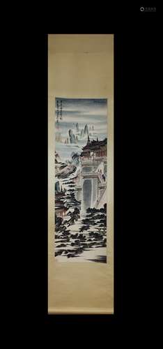 Xie Zhiliu Inscription, Landscape Vertical Paper Painting