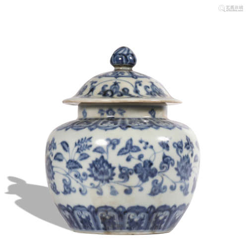 A blue and white 'floral' jar and cover