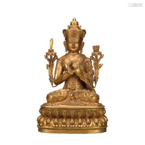 A gilt-bronze statue of bodhisattva