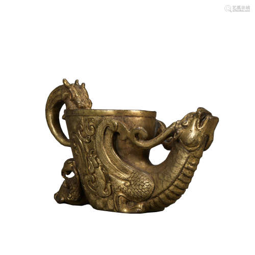 A gilt-bronze beast cup