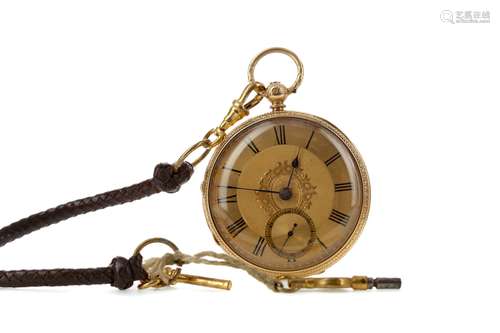 AN EIGHTEEN CARAT GOLD CASED OPEN FACE POCKET WATCH