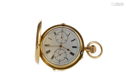 AN EIGHTEEN CARAT GOLD FULL HUNTER CHRONOGRAPH POCKET WATCH