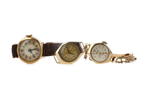 THREE LADY'S GOLD CASED WATCHES
