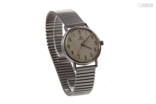 A GENTLEMAN'S OMEGA STAINLESS STEEL MANUAL WIND WRIST WATCH