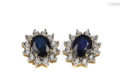 A PAIR OF SAPPHIRE AND DIAMOND EARRINGS