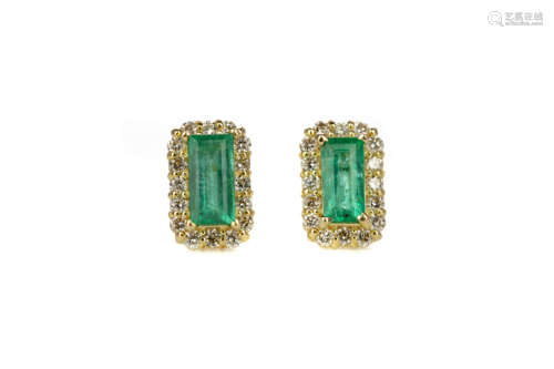 A PAIR OF EMERALD AND DIAMOND EARRINGS