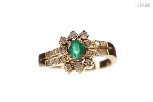 GREEN GEM SET AND DIAMOND RING