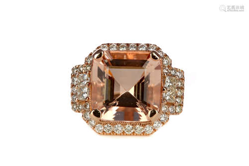 A MORGANITE AND DIAMOND RING