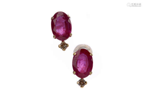 A PAIR OF TREATED RUBY AND DIAMOND EARRINGS