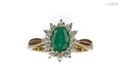 AN EMERALD AND DIAMOND RING