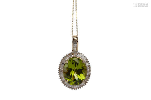 A PERIDOT AND DIAMOND PENDANT