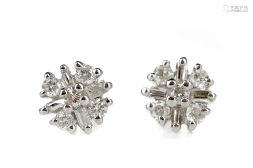 A PAIR OF DIAMOND CLUSTER EARRINGS