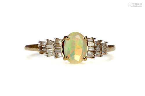 AN OPAL AND DIAMOND RING