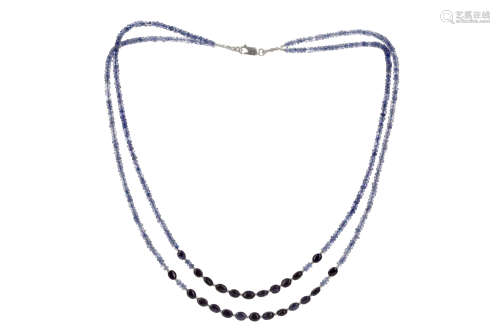 A TANZANITE AND SAPPHIRE BEAD NECKLACE
