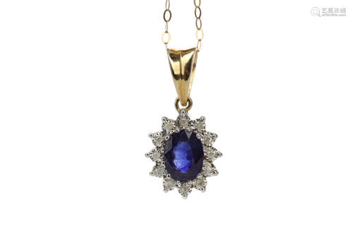 A SAPPHIRE AND DIAMOND PENDANT