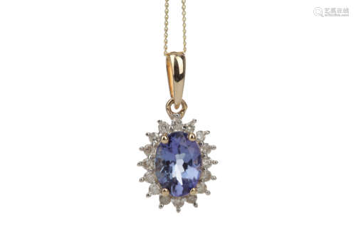 A TANZANITE AND DIAMOND PENDANT