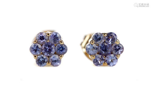 A PAIR OF TANZANITE CLUSTER EARRINGS