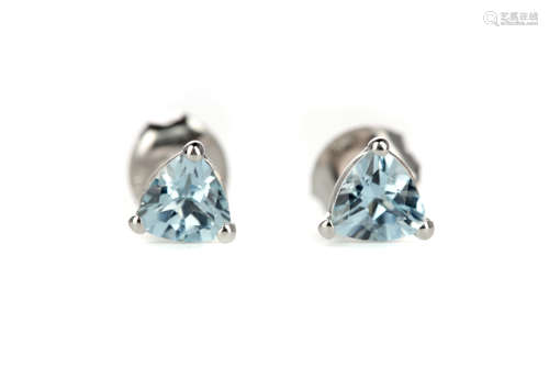 A PAIR OF AQUAMARINE STUD EARRINGS