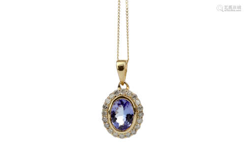 A TANZANITE AND DIAMOND PENDANT