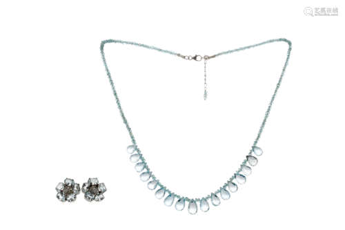 A BLUE TOPAZ NECKLACE AND EARRINGS