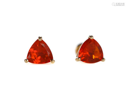 A PAIR OF FIRE OPAL STUD EARRINGS