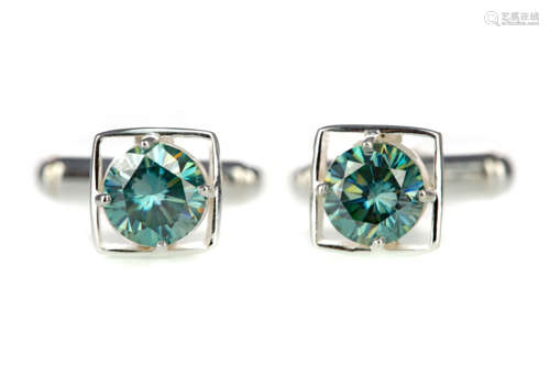 A PAIR OF BLUE MOISSANITE CUFFLINKS