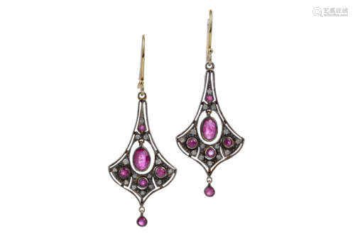 A PAIR OF RUBY AND DIAMOND EARRINGS