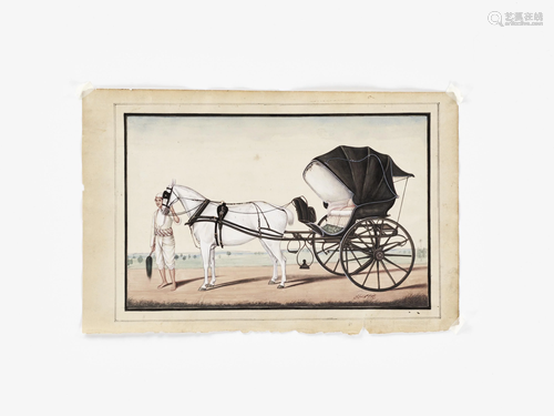 INDIAN COMPANY SCHOOL PAINTING OF A HORSE & BUGGY