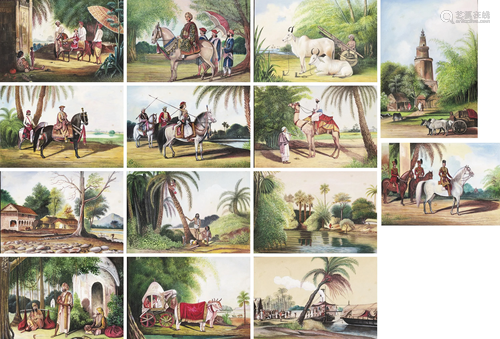 A SET OF 14 INDIAN COMPANY SCHOOL PAINTINGS