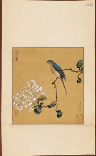 A FINE HANGING SCROLL PAINTING OF A BIRD