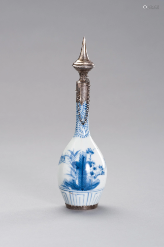 PORCELAIN FLASK WITH SILVER MOUNTING-ISLAMIC MKT