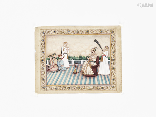 A FINE INDIAN PAINTING OF A TERRACE SCENE