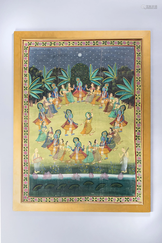 A LARGE & FINE PICHWAI PAINTING OF THE RASA LILA