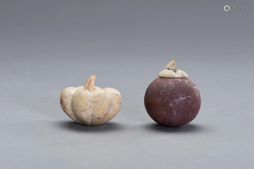 TWO STONE CARVINGS OF FRUITS