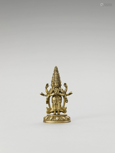 GILT BRONZE FIG. OF EKADASHAMUKHA AVALOKITESVARA