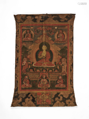 A THANGKA DEPICTING BUDDHA SHAKYAMUNI, 19TH C.