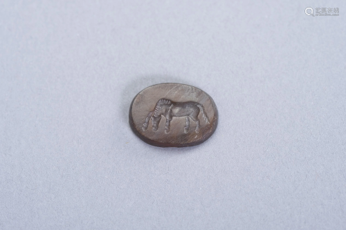 AN OLD AGATE INTAGLIO SEAL OF A HORSE