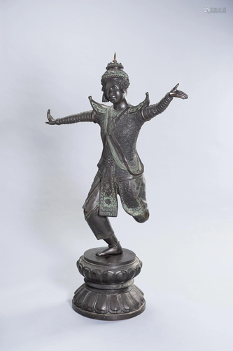 A VERY LARGE BRONZE OF A SIAM DANCER