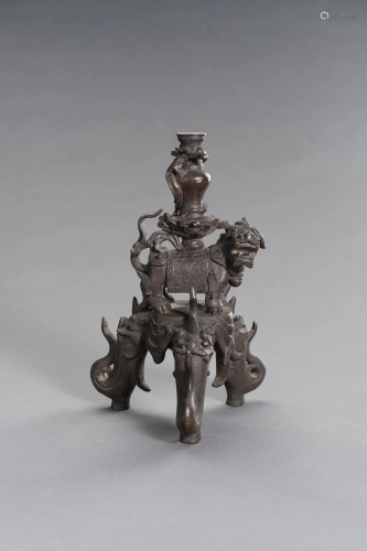 A FIGURAL CHINESE BRONZE LAMP STAND