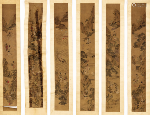 A GROUP OF SIX SCROLL PAINTINGS