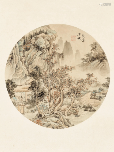 LANDSCAPE AND CALLIGRAPHY BY PU TONG (1877-1…
