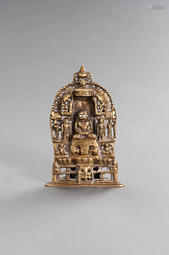 AN INDIAN SILVER INLAID JAIN BRONZE ALTAR