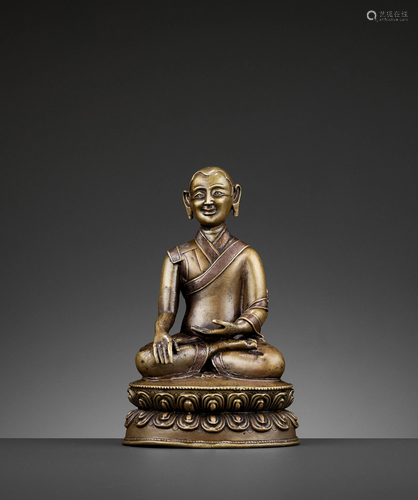 PORTRAIT BRONZE OF A MONK, COPPER & SILVER-INLAID