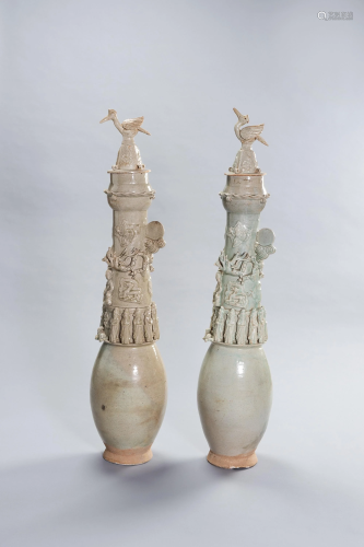 A LARGE PAIR OF QINGBAI GLAZED BURIAL VASES