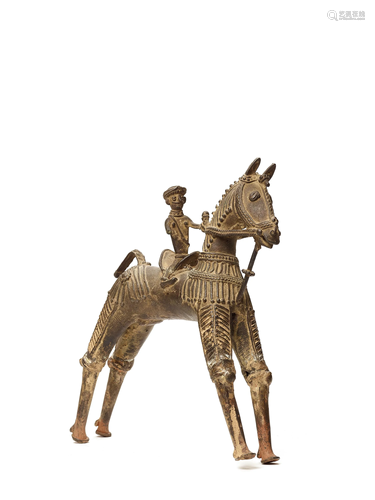 A BASTAR BRONZE WARRIOR ON HORSEBACK