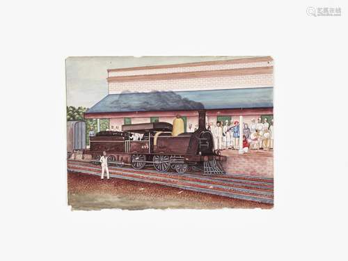 INDIAN COMPANY SCHOOL PAINTING OF A STATION