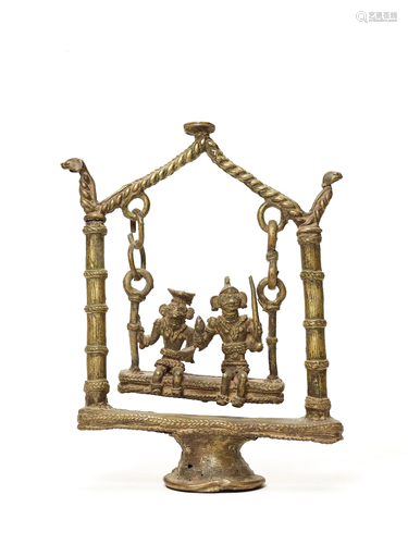 A BASTAR BRONZE OF GODDESSES ON A SWING