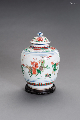 A WUCAI ENAMELED PORCELAIN JAR AND COVER, MING