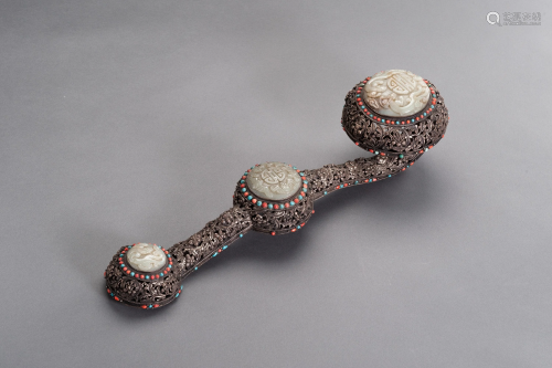 A HUGE AND RETICULATED SILVERED COPPER SCEPTER